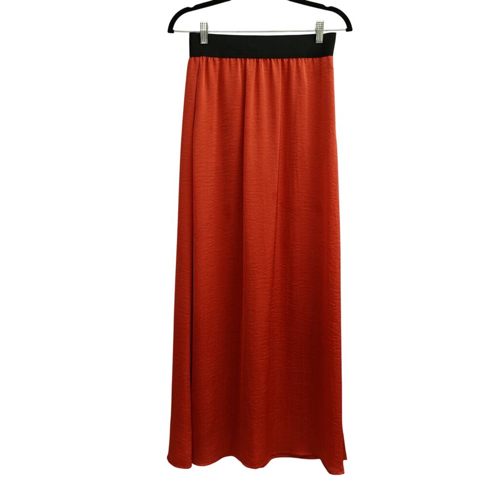 Vintage Bar III Maxi Skirt Elastic Waist Textured Ankle Length Orange Red Size S
